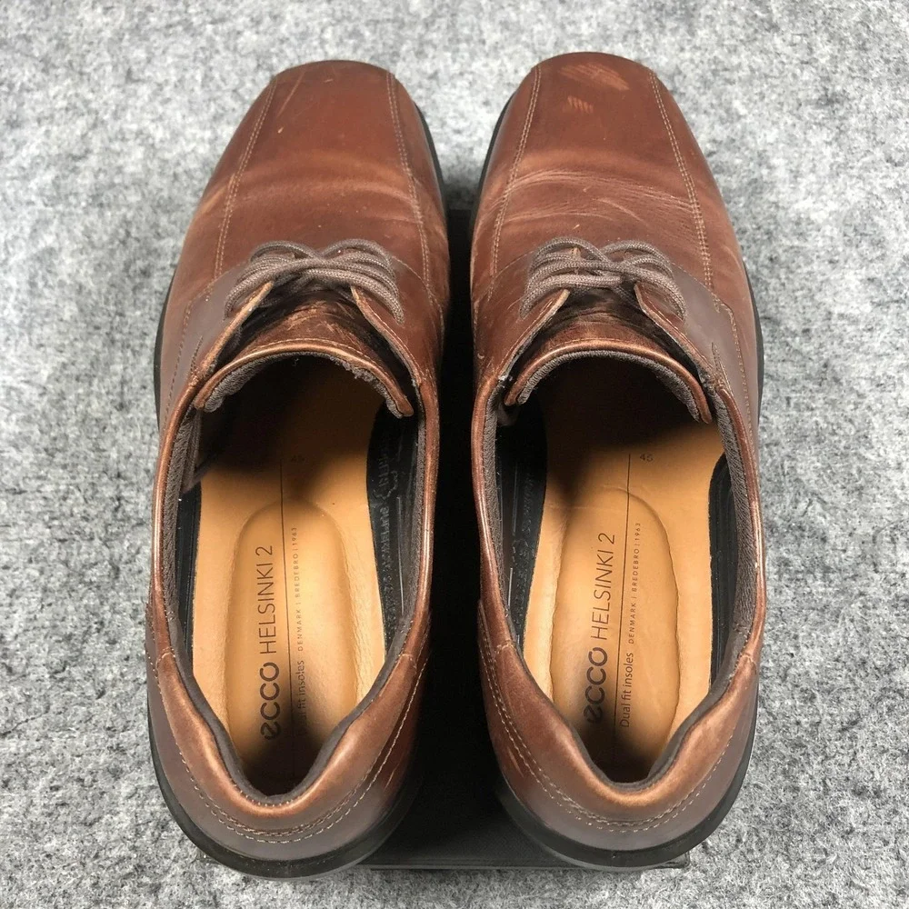 Ecco Helsinki 2 Shoes Mens 11.5 Brown Leather Derby Square Toe Comfort Dress